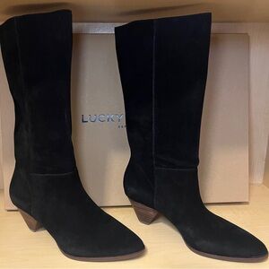 Lucky Brand Fukko Black Suede Heeled Boots for Women